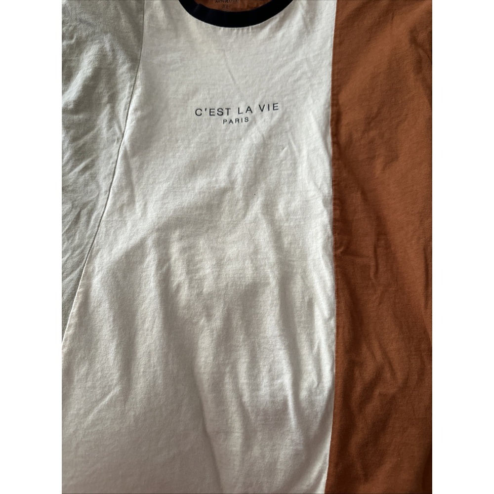 Men's XL Colorblock T-Shirt Tan Beige Black Crew Neck Fashion Nova Casual Tee - Picture 8 of 9
